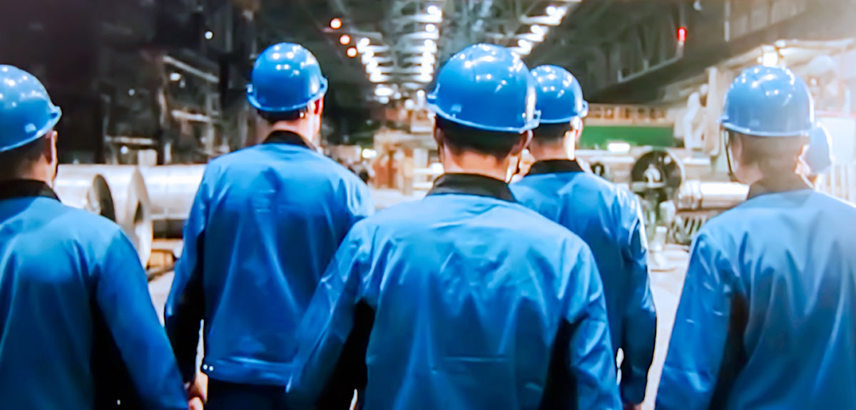 Factory workers in uniform